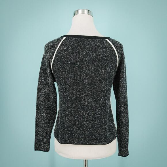 Alice Olivia Size XS Black White Marl Terry Knit Crew Neck Long Sleeve Sweater - Picture 2 of 4